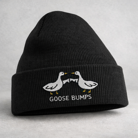 Goose bumps embroidered beanie hat by Rebel Needleworks - gothic alternative Halloween hat UK