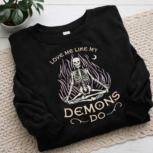 Love Me Like My Demons Do embroidered hoodie by Rebel Needleworks - gothic alternative clothing UK