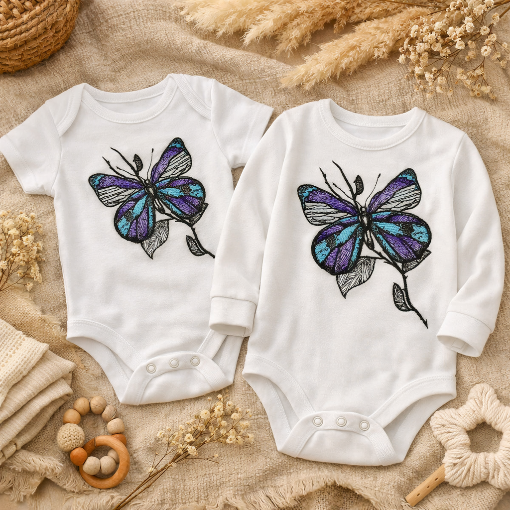 Watercolour Butterfly Embroidered Baby Grow