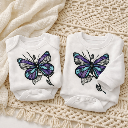 Watercolour Butterfly Embroidered Baby Grow