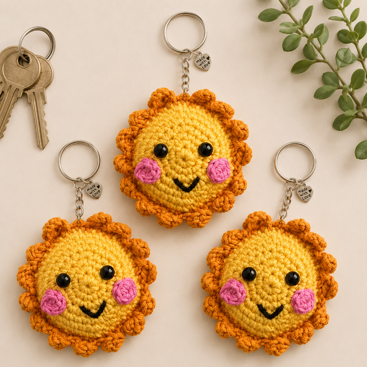 Handmade Crochet Sun Keychain/Bag Charm