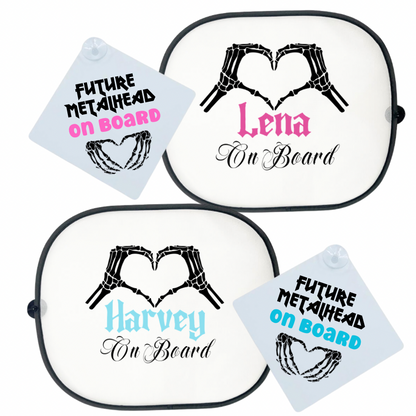 Future metalhead on board car sign and sun shade by Rebel Needleworks - alternative baby car gift UK