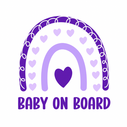 Custom rainbow car sign and sun shade by Rebel Needleworks - personalised baby gift UK