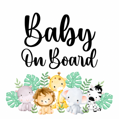 Rebel Needleworks jungle animal baby on board car sign - personalised sun shade UK