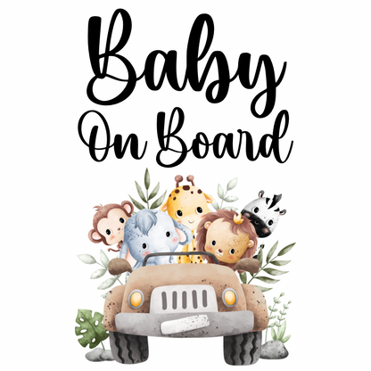 Custom jungle animal car sign and sun shade by Rebel Needleworks - personalised baby car accessory UK