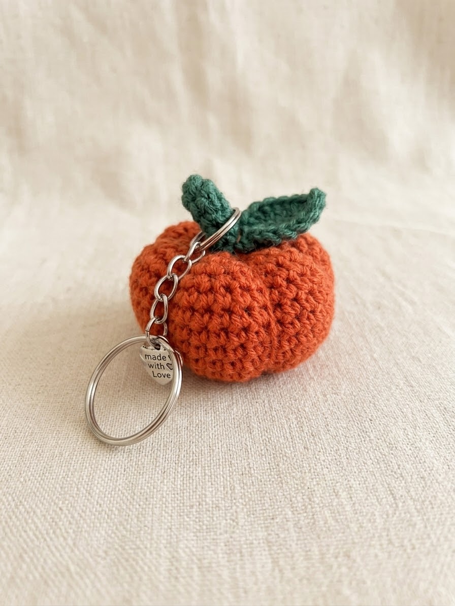 Handmade Crochet Pumpkin Keychain | Fall Bag Charm & Key Ring