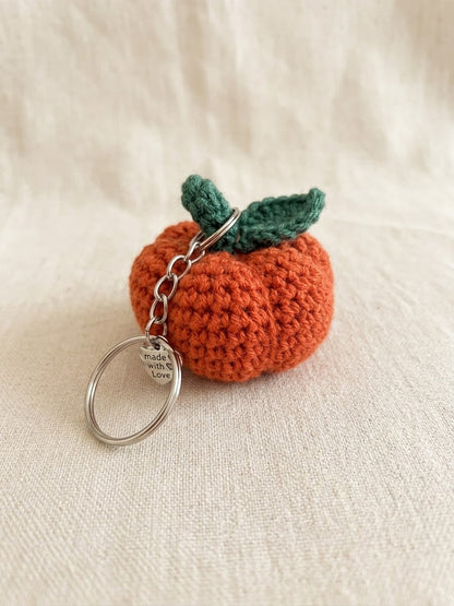 Handmade Crochet Pumpkin Keychain | Fall Bag Charm & Key Ring