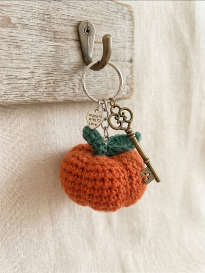Handmade Crochet Pumpkin Keychain | Fall Bag Charm & Key Ring