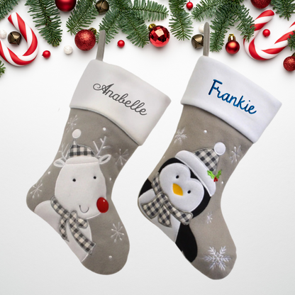 Personalised Christmas stocking embroidered by Rebel Needleworks - custom name festive gift UK