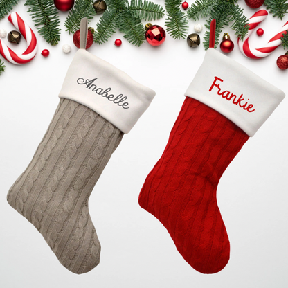 Embroidered personalised Christmas stocking by Rebel Needleworks - custom name stocking UK