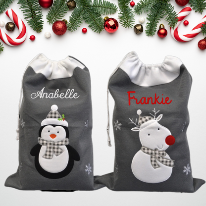 Embroidered personalised Christmas sack by Rebel Needleworks - custom name Santa sack UK