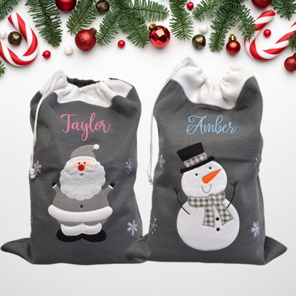 Custom embroidered Christmas sack by Rebel Needleworks - personalised name Santa sack UK