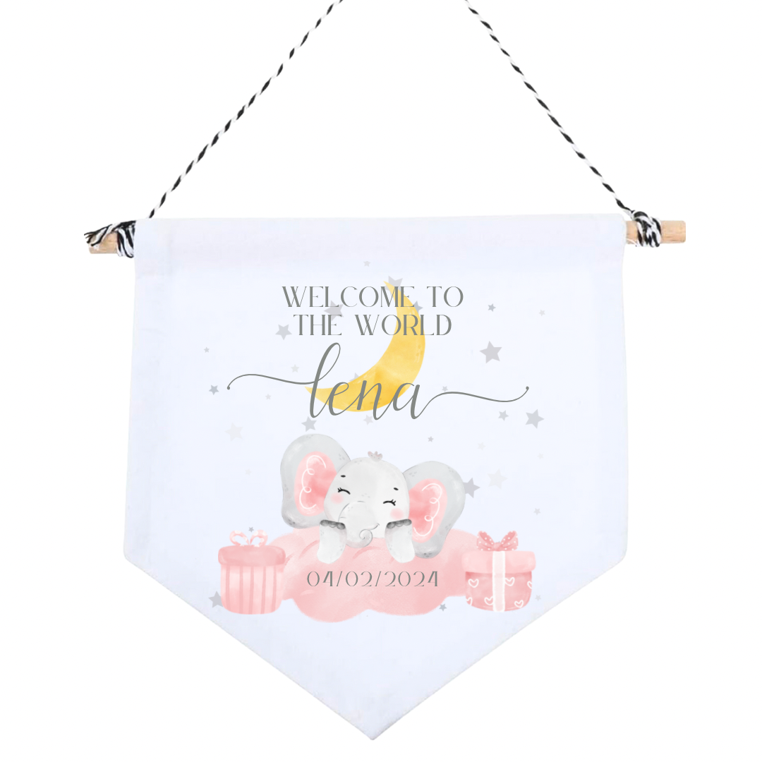 Personalised Elephant Sublimation Nursery Flag