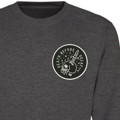 Personalised Death Before Decaf embroidered jumper by Rebel Needleworks - gothic alternative clothing UK
