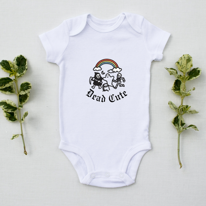 Rebel Needleworks Dead Cute Party embroidered baby grow - personalised gothic baby gift UK