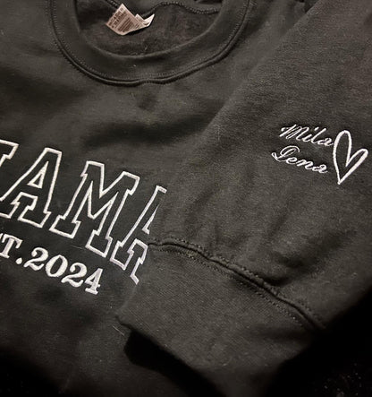Personalised Mama Est year embroidered jumper by Rebel Needleworks - custom mum sweatshirt UK