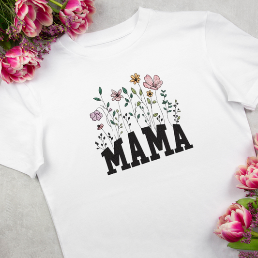 Embroidered MAMA Flowers T-shirt