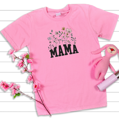 Personalised MAMA floral embroidered t-shirt by Rebel Needleworks - custom mum gift UK