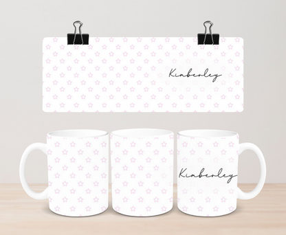 Custom pink star personalised mug by Rebel Needleworks - personalised gift mug UK
