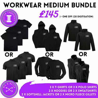 Workwear medium bundle by Rebel Needleworks - personalised embroidered work clothing UK