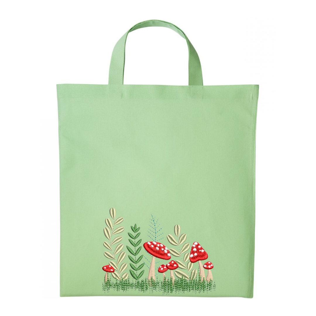 Mushrooms & Wildflowers Embroidered Cotton Shopper