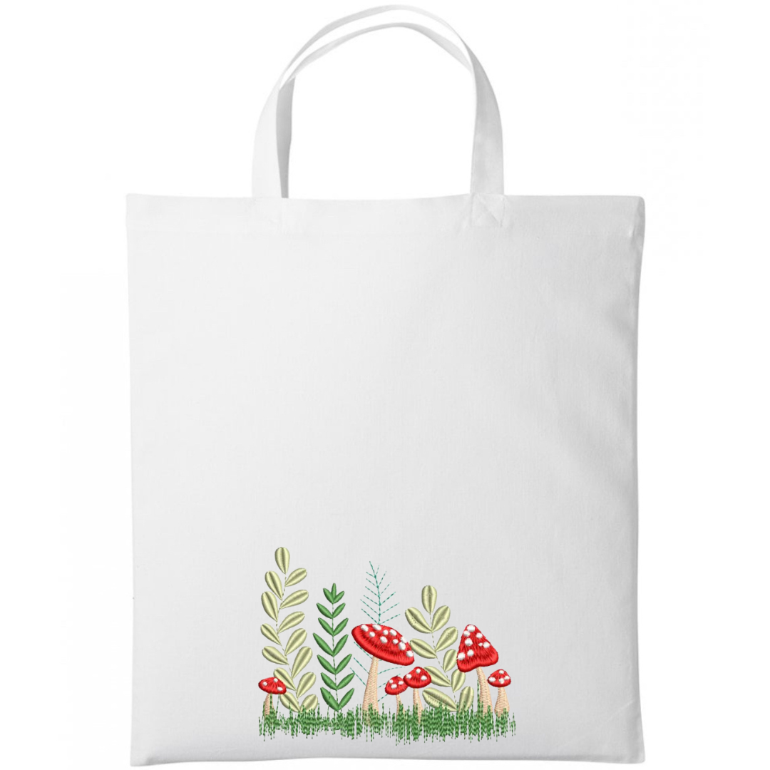 Mushrooms & Wildflowers Embroidered Cotton Shopper