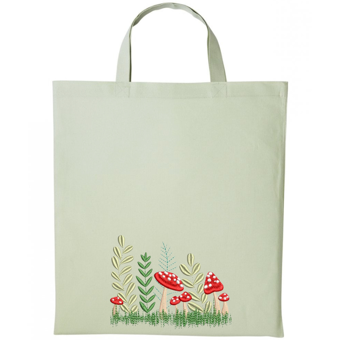 Mushrooms & Wildflowers Embroidered Cotton Shopper