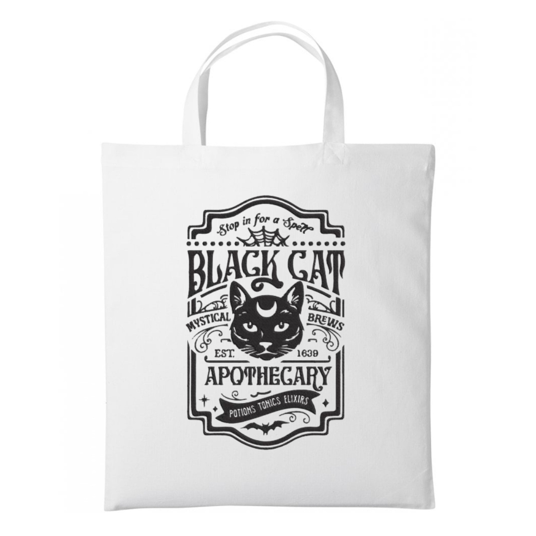 Black Cat Apothecary Embroidered Cotton Shopper