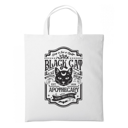 Rebel Needleworks black cat apothecary embroidered shopper - gothic alternative tote bag UK