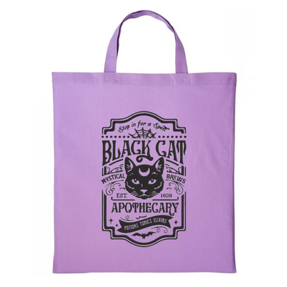 Custom black cat apothecary embroidered tote bag by Rebel Needleworks - alternative gothic gift UK