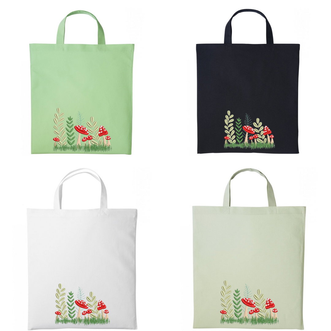 Mushrooms & Wildflowers Embroidered Cotton Shopper