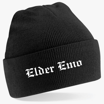 Elder emo embroidered cuffed beanie by Rebel Needleworks - alternative gothic hat UK