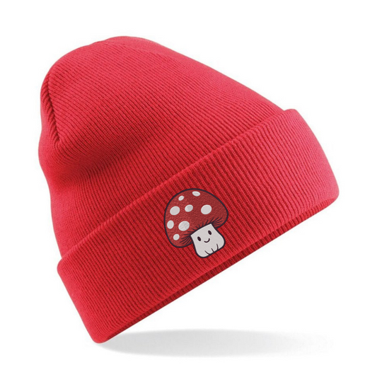 Cute Mushroom Embroidered Cuffed Beanie Hat