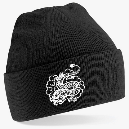 Chinese dragon embroidered cuffed beanie by Rebel Needleworks - alternative gothic hat UK