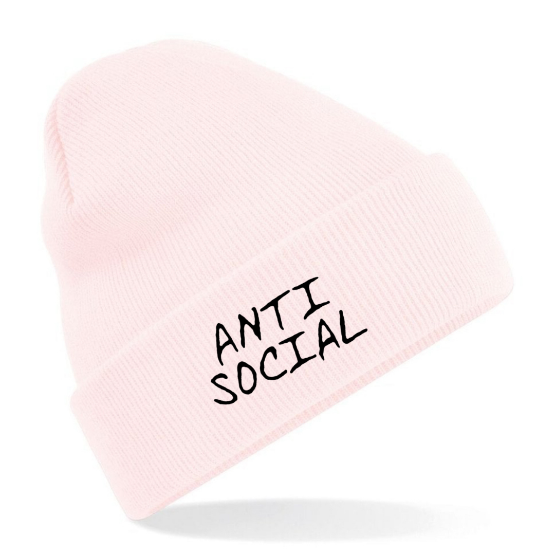 Anti Social Embroidered Cuffed Beanie