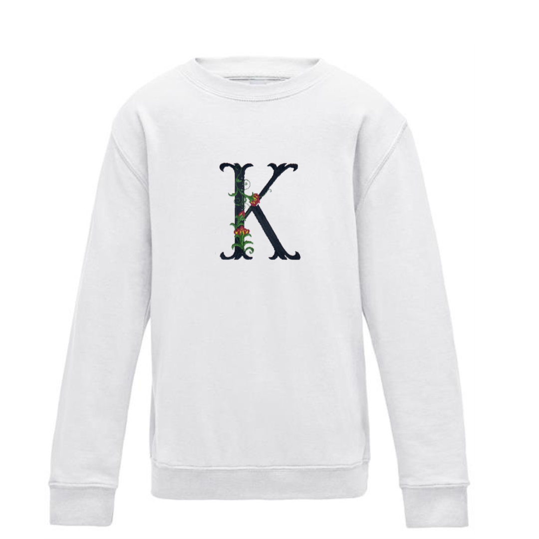 Kids Personalised Embroidered Flower Initial Sweatshirt