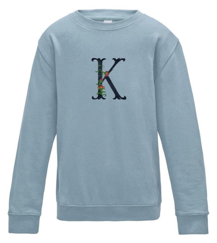 Kids Personalised Embroidered Flower Initial Sweatshirt