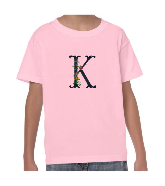 Kids Personalised Embroidered Flower Initial T-shirt