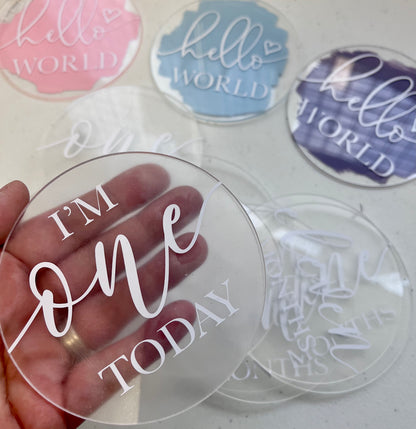 Rebel Needleworks personalised milestone discs - custom baby monthly photo disc set UK