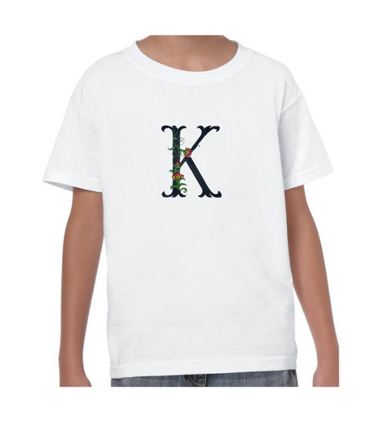 Kids Personalised Embroidered Flower Initial T-shirt