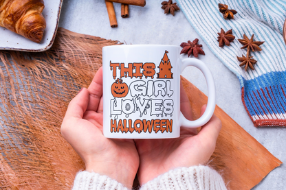 Personalised Halloween print mug by Rebel Needleworks - custom spooky seasonal gift mug UK