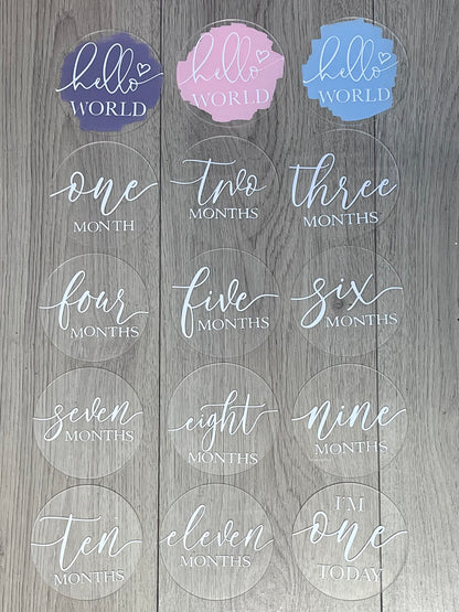 Custom baby milestone discs by Rebel Needleworks - personalised newborn photo prop UK