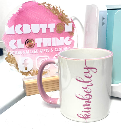 Pink floral personalised initial mug by Rebel Needleworks - custom letter mug gift UK