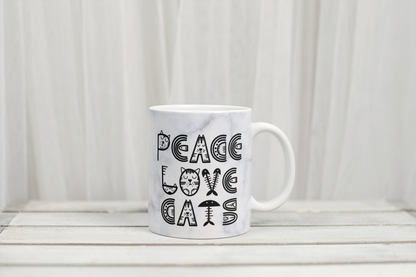 Peace Love and Cats funny mug by Rebel Needleworks - custom cat lover gift mug UK