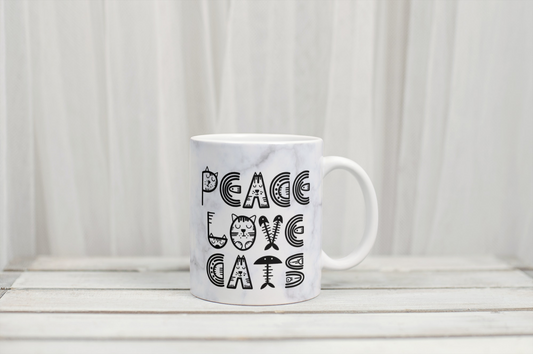 Peace Love and Cats funny mug by Rebel Needleworks - custom cat lover gift mug UK