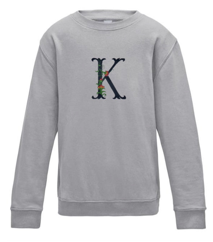 Kids Personalised Embroidered Flower Initial Sweatshirt