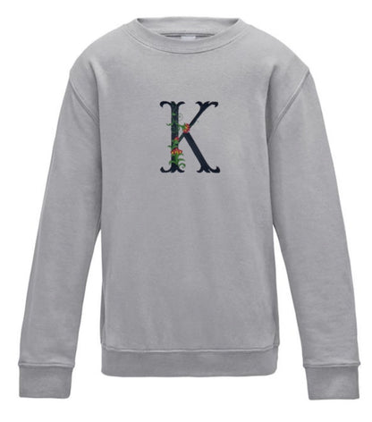 Rebel Needleworks embroidered flower initial kids sweatshirt - personalised children clothing UK