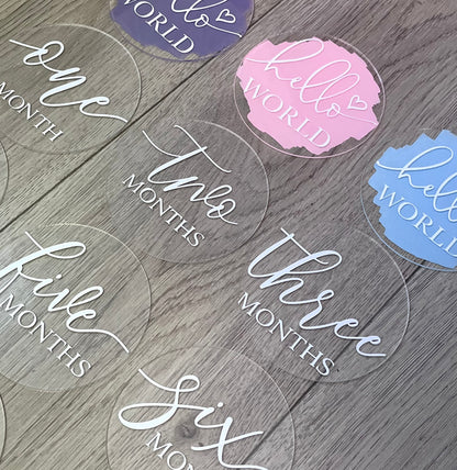 Personalised milestone discs by Rebel Needleworks - custom baby milestone cards set UK