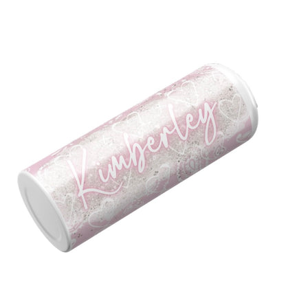 Custom pink glitter tumbler by Rebel Needleworks - personalised glitter drinks bottle gift UK