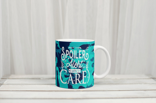 Spoiler Alert I Don't Care custom funny mug by Rebel Needleworks - novelty personalised mug UK